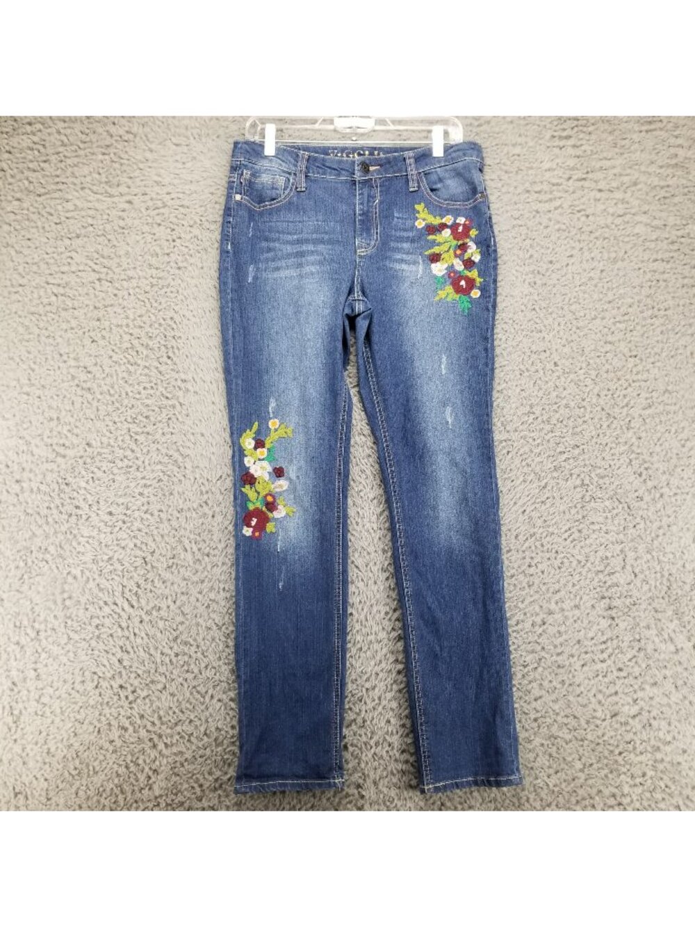 Vigold Jeans Girls 16 1/2 Plus Blue Straight Floral Embroidered Denim *Read*